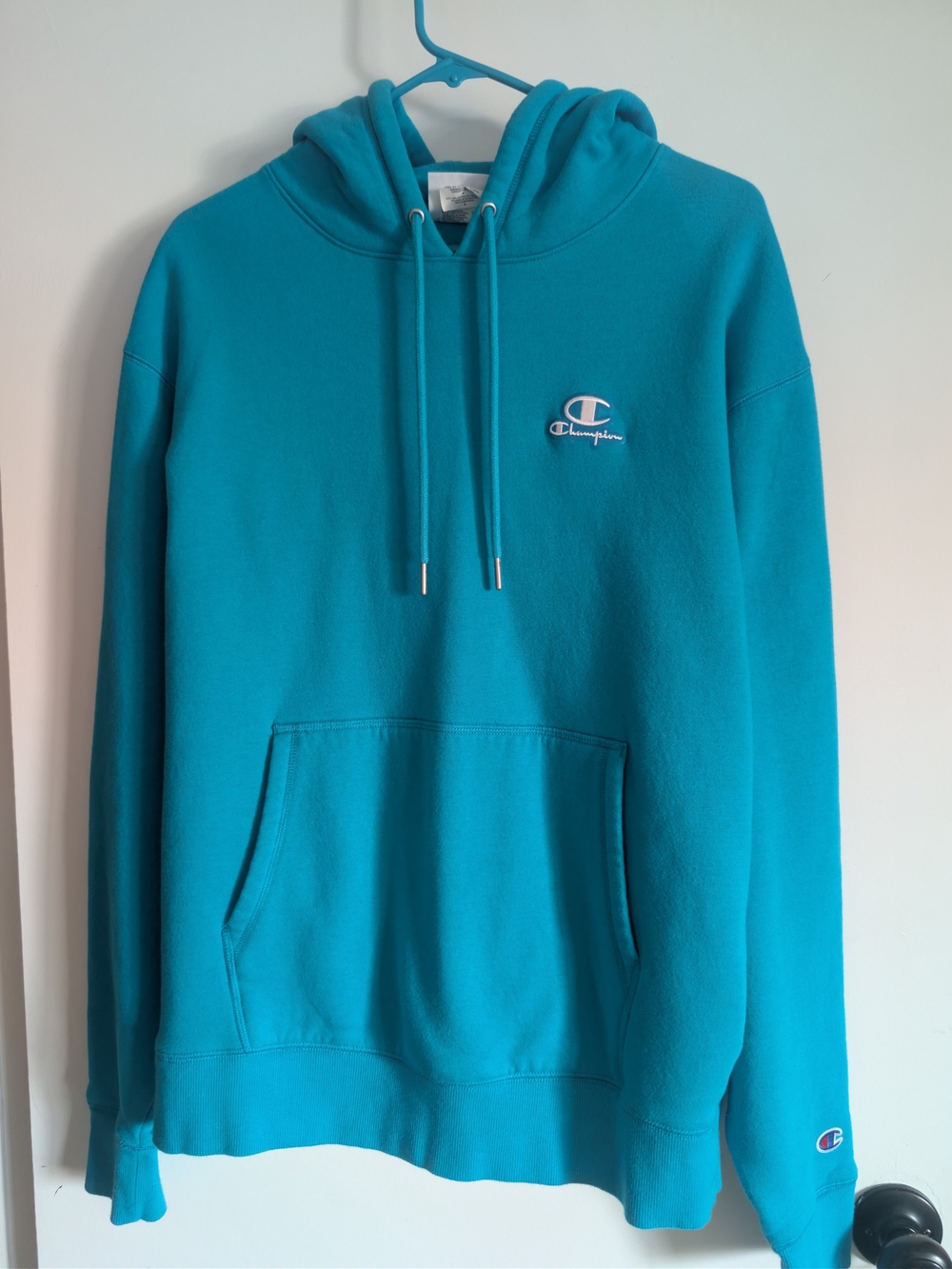 Champion Men Or Women Teal Hoodie - Classic Logo Pullover Medium Like New !